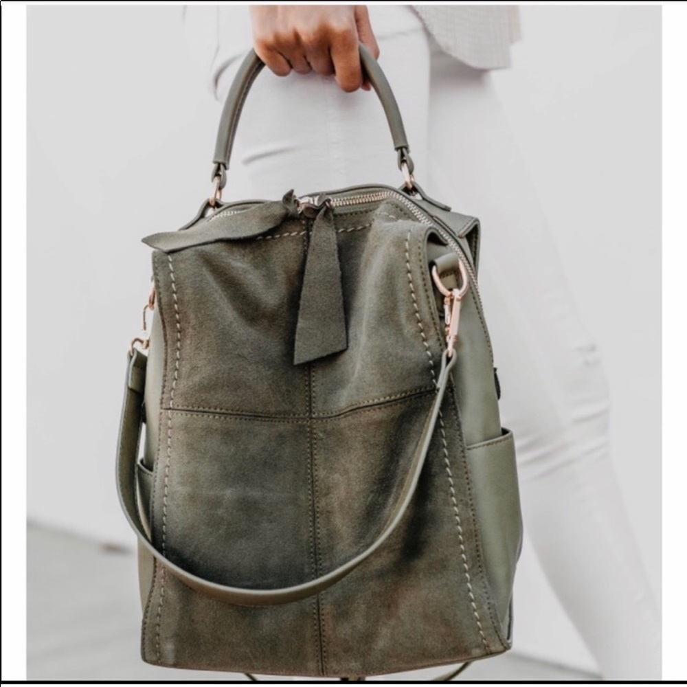 Green suede and leather split bag, Like New - Vicidolls sold out best seller!